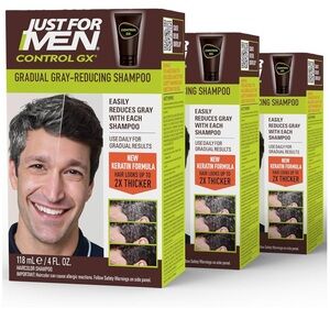 Just For Men Control GX Grey Reducing Shampoo, Gradually Colors Hair 4 Fl Oz X3